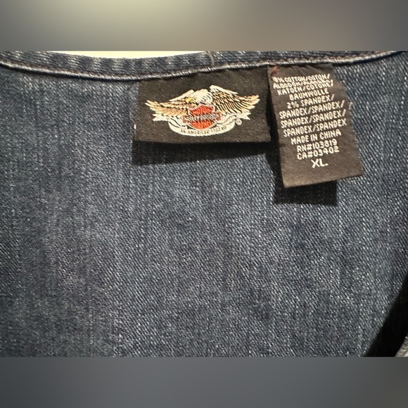 Harley Davidson Embroidered Denim Vest Suede Lace Up Women’s Size XL - Picture 7 of 7